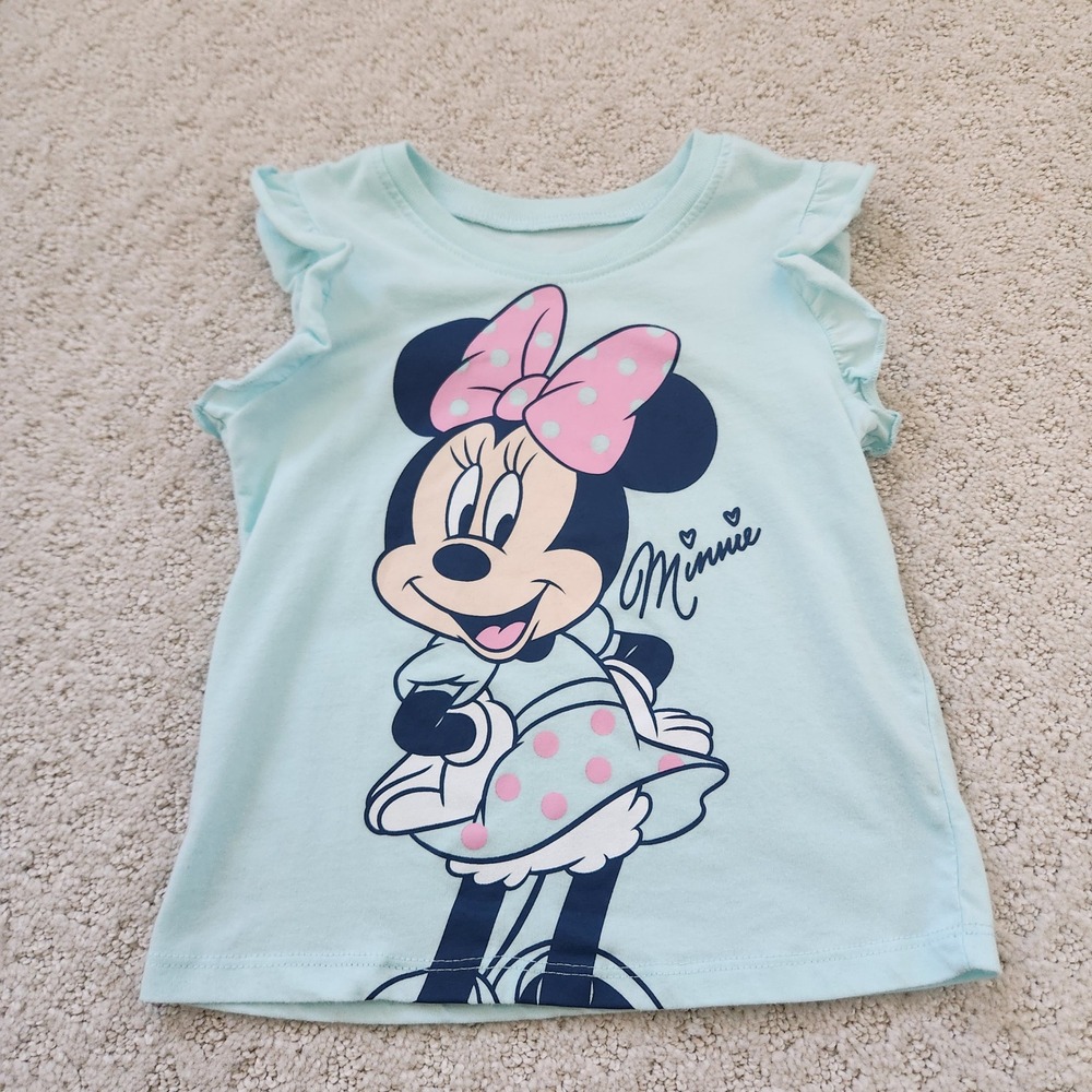 Disney‎ Little Girls Minnie Mouse Light Blue Ruffle Sleeve Graphic Tee size 4T